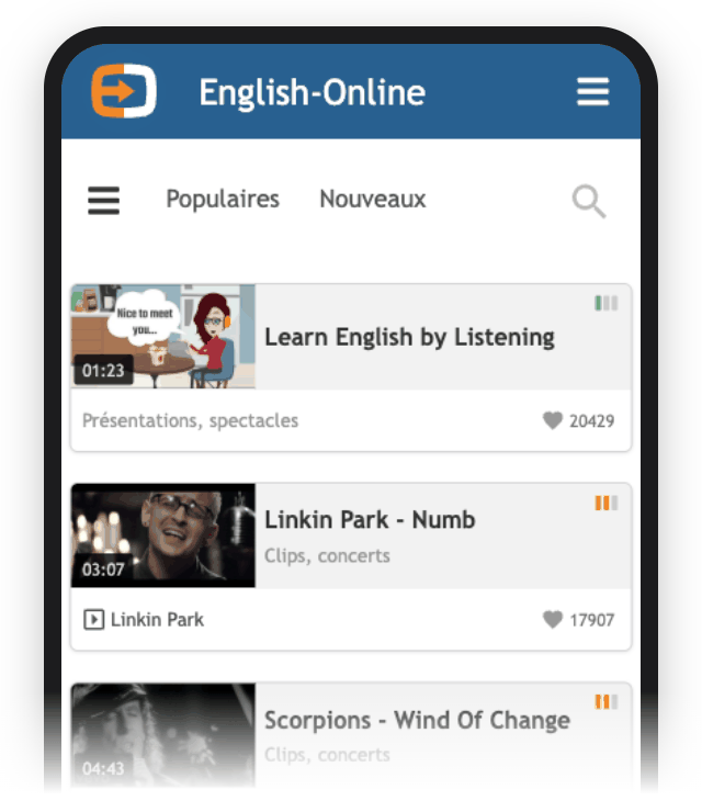 L'application English-Online est disponible pour tous les appareils mobiles.